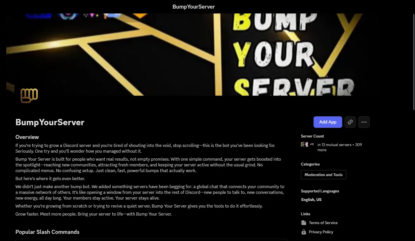 Bump Your Server discovery page