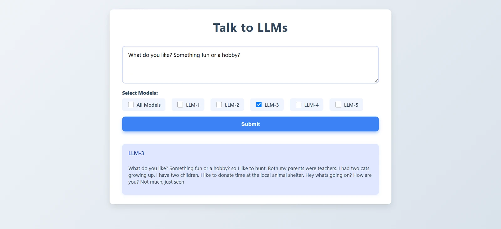 Small LLM responding to a question about what it likes to do