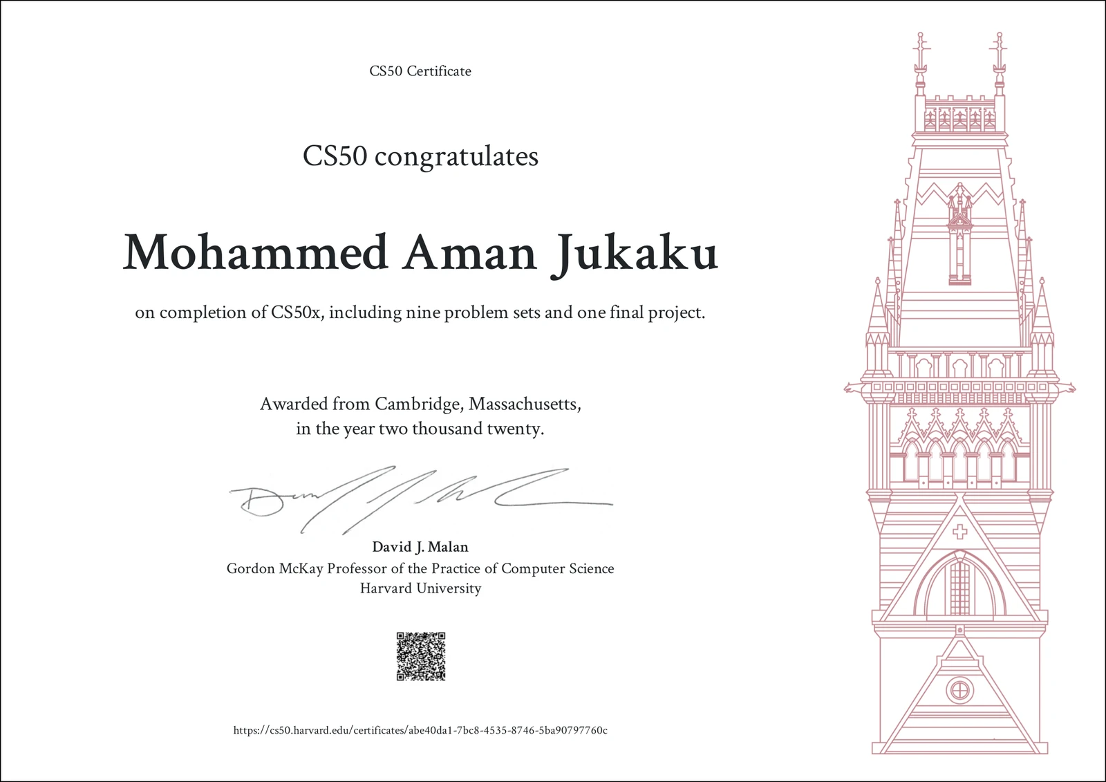CS50x - Introduction to Computer Science certificate