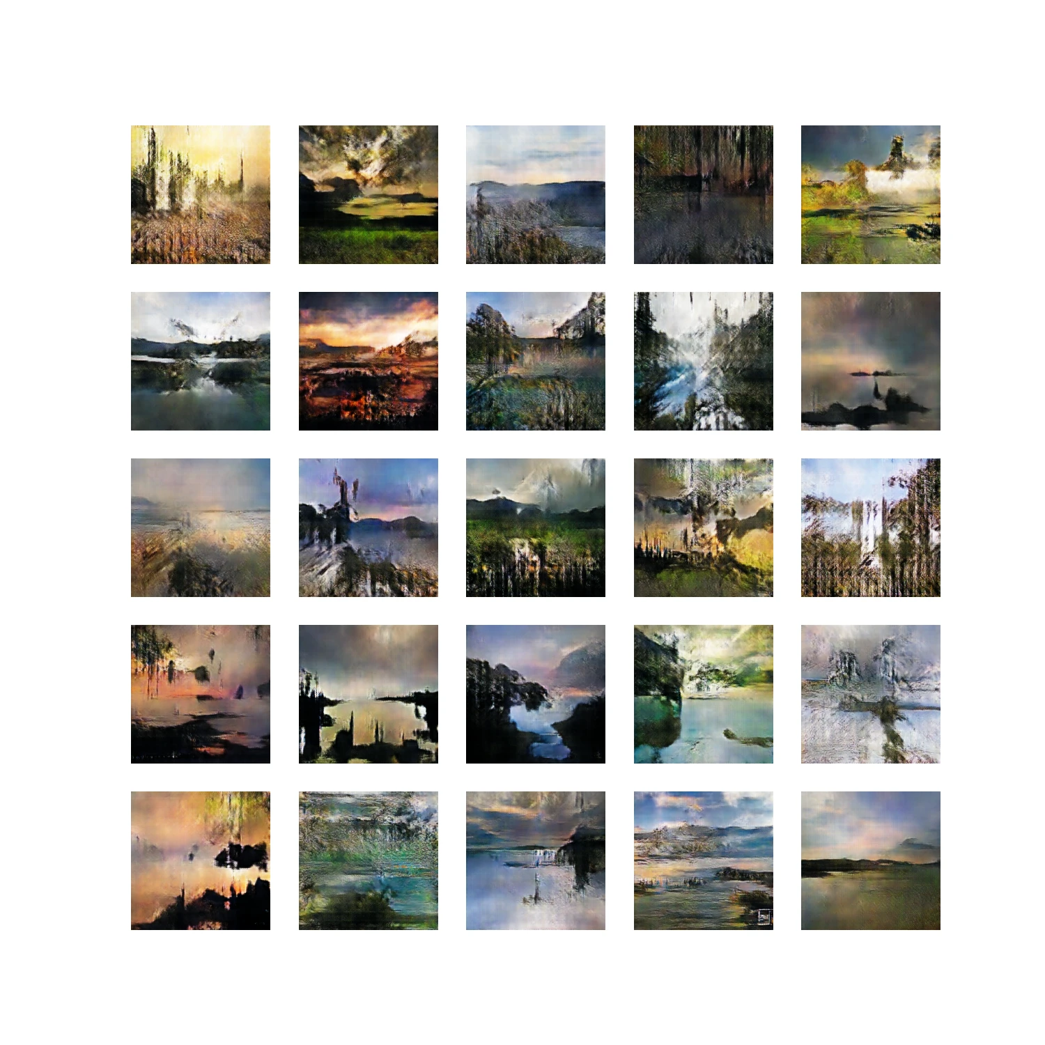 Grid of landscape images generated by the Scenery Generation GAN