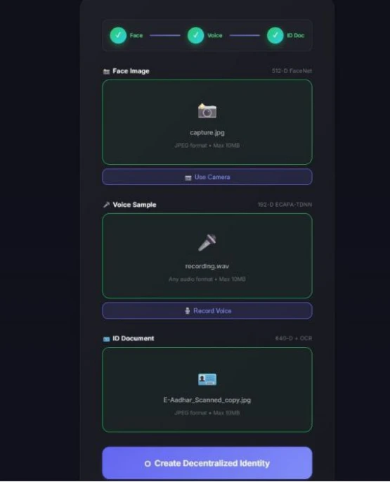Verification page of the Decentralized Multimodal Biometric Identity System
